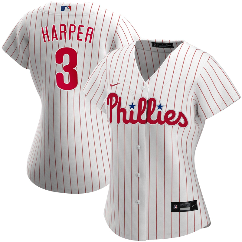 2020 MLB Women Philadelphia Phillies #3 Bryce Harper Nike White Home 2020 Replica Player Jersey 1